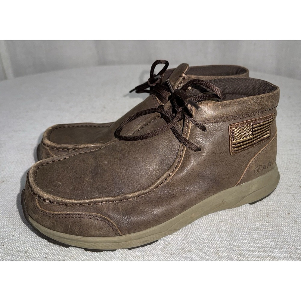 Ariat Men's Brown Chukka Ankle Boots Lace Up Logo Spitfire Patriot Sz 9